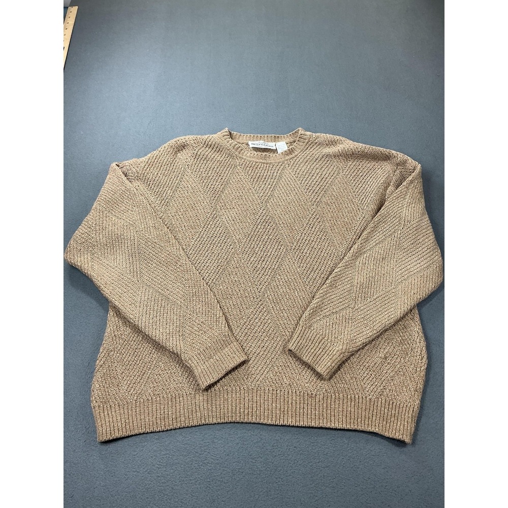 Belvedere Sweater Mens XL Beige Wool Acrylic Crewneck Argyle Knit‎ Made Italy